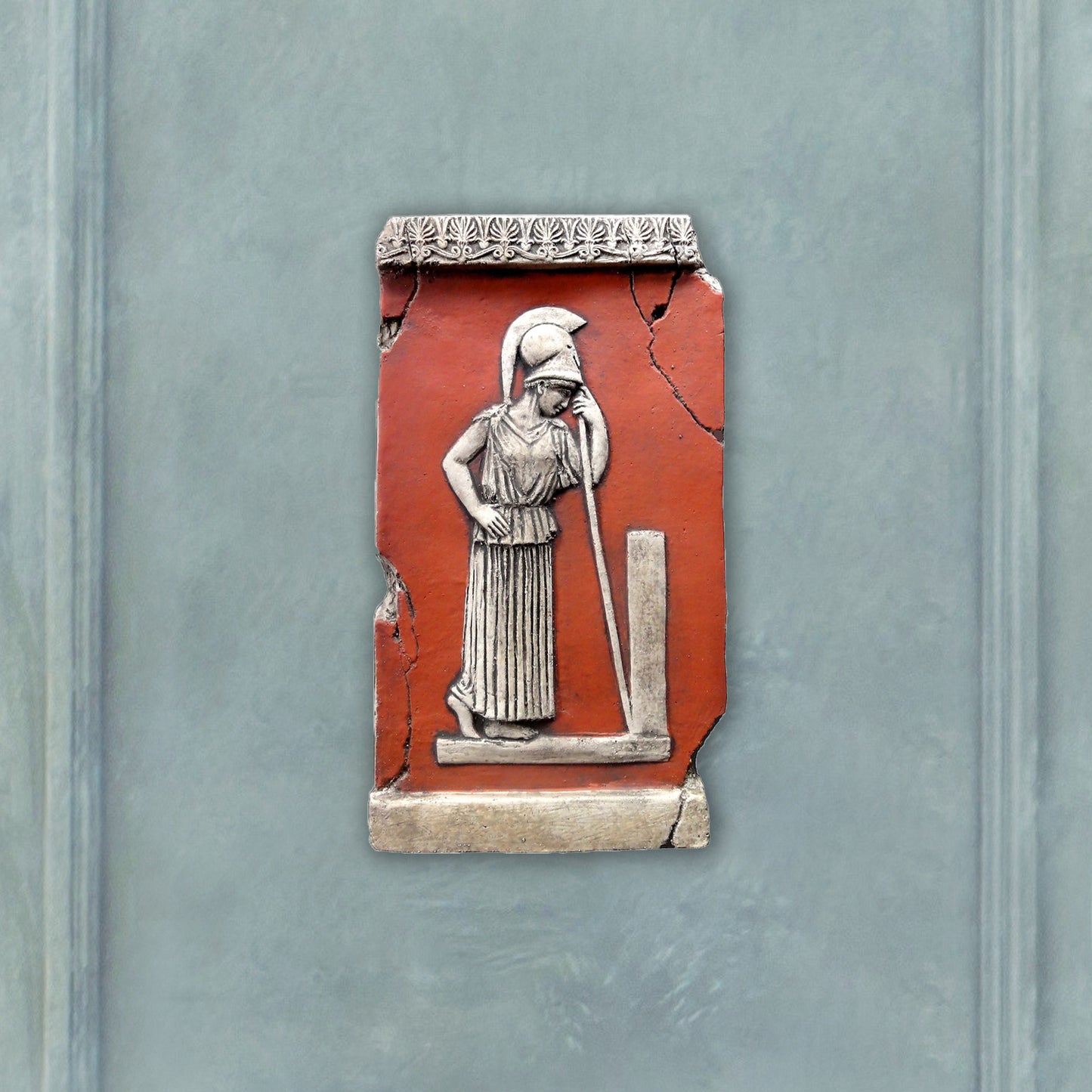 Athene, Bemalte Skulptur aus Terrakotta